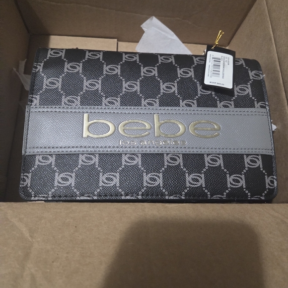 Bebe Monogram Black and Gray Shoulder Bag - Picture 3 of 8